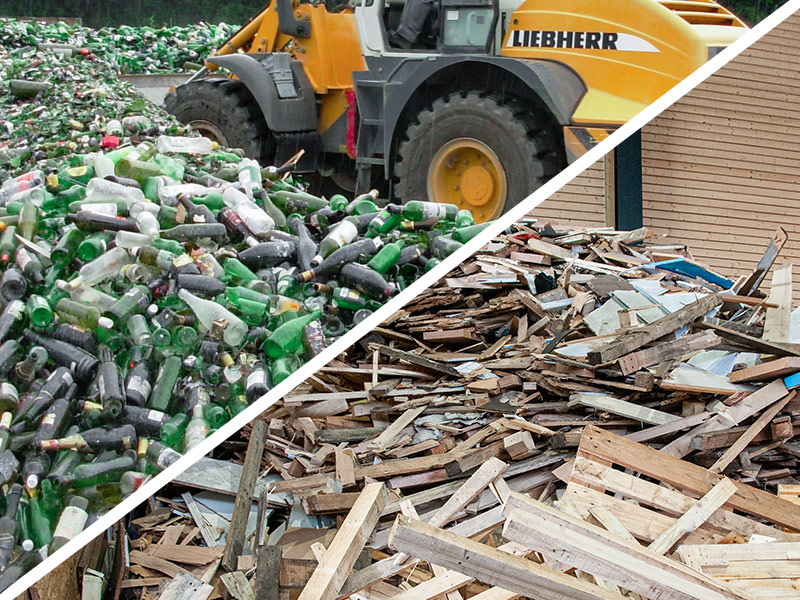 Altglas und Holz auf dem soRec-Recyclinghof